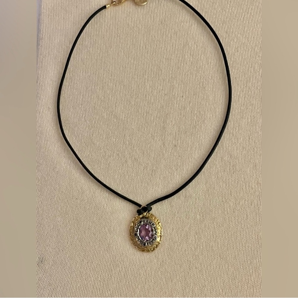 Gold/Silver Made Italy 🇮🇹 Pendant Necklace with Purple Gemstone - Picture 11 of 16